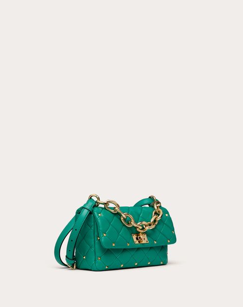 Valentino Garavani - Valentino Garavani Rockstud Spike In Nappa Patchwork - Peacock - Woman - Shoulder Bags