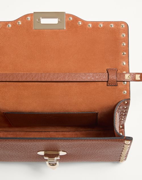 Valentino Garavani - Small Rockstud Grainy Calfskin Crossbody Bag - Saddle Brown - Woman - Valentino Garavani Rockstud