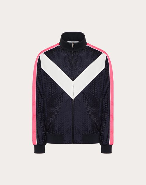 Valentino - Track Jacket With Optical Valentino Jacquard - Navy/white/electric Pink - Man - Man Ready To Wear Sale