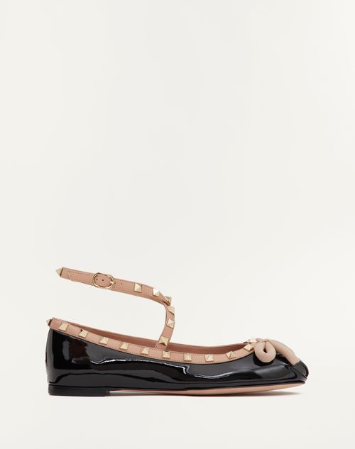 Valentino Garavani - Rockstud Patent Leather Ballerina - Black/rose Cannelle - Woman - Ballerinas