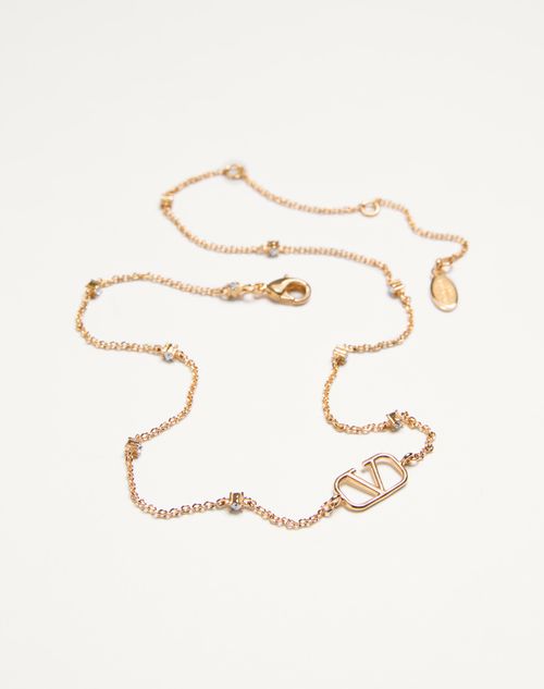 Valentino Garavani - Mini Vlogo Signature Necklace In Metal And Swarovski® Crystals - Gold/crystal - Woman - Jewellery
