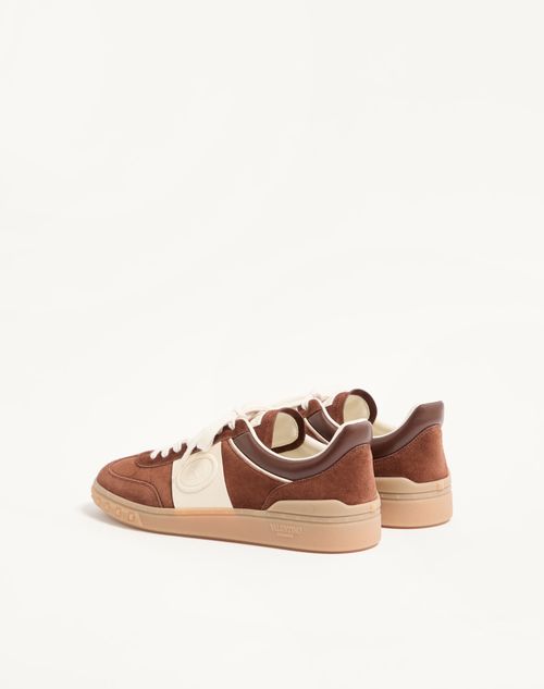 Valentino Garavani - Upvillage Low Top Trainer In Split Leather And Calfskin Nappa Leather - Brown/ivory - Man - Sneakers