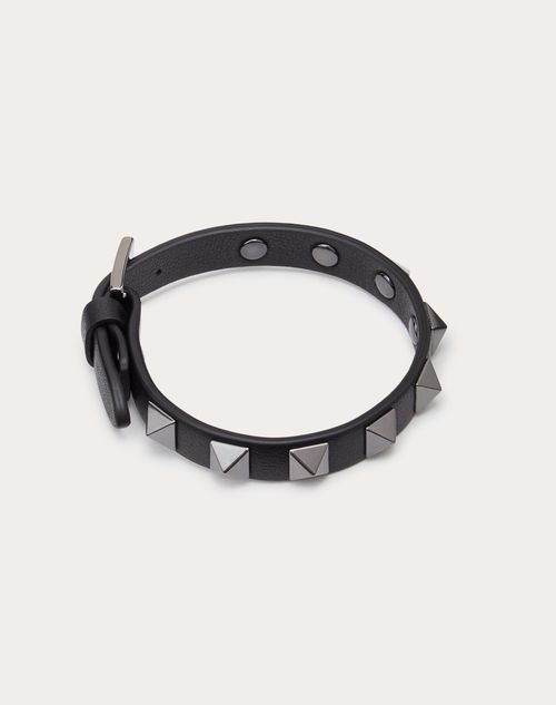Valentino Garavani - Bracelet Rockstud En Cuir Avec Clous Finition Palladium - Noir - Homme - Bijoux Et Montres