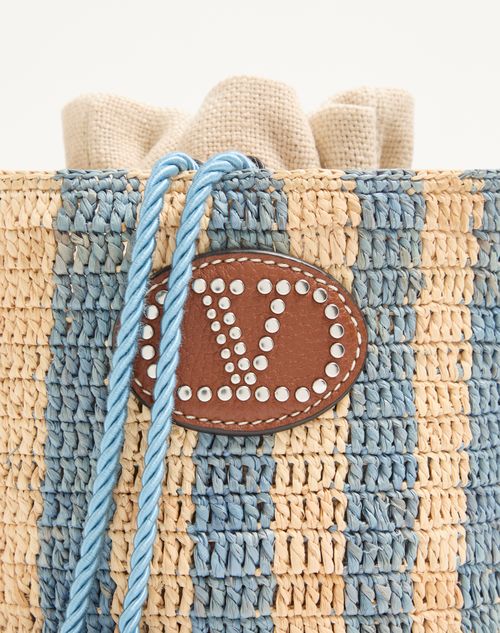 Valentino Garavani - Valentino Garavani Small Bucket Bag In Striped Raffia - Natural/azure - Woman - Shoulder Bags