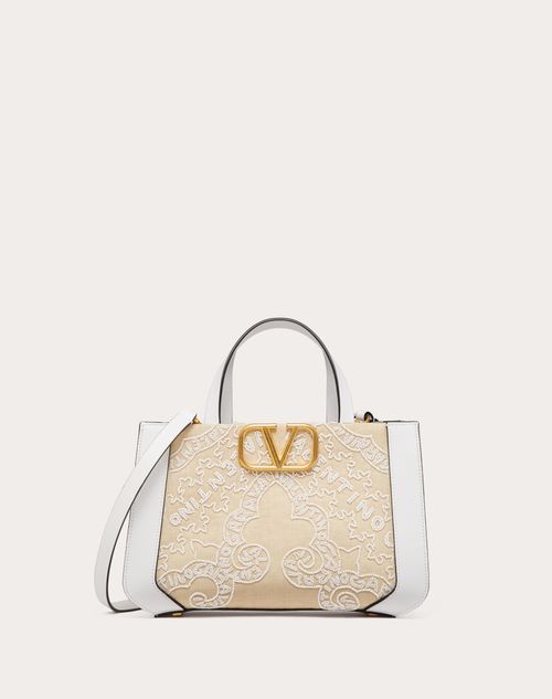 Valentino Garavani - Small Vlogo Signature Embroidered Handbag - Natural/white - Woman - Totes