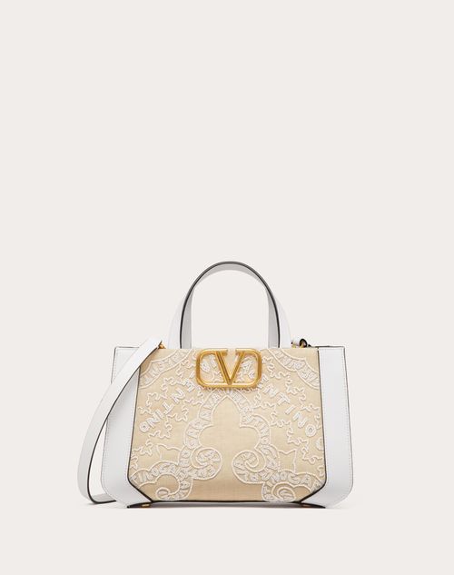 V Logo Signature Small Tote Bag in White - Valentino Garavani