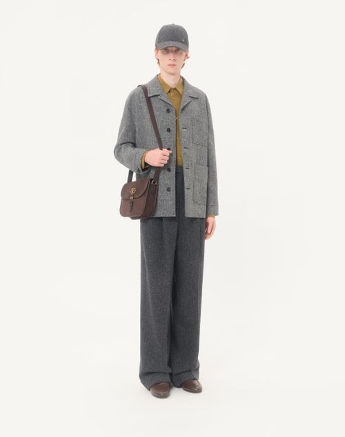 Valentino - Valentino Shirt Jacket In Boutonné Wool With Vgold - Grey - Man - Outerwear