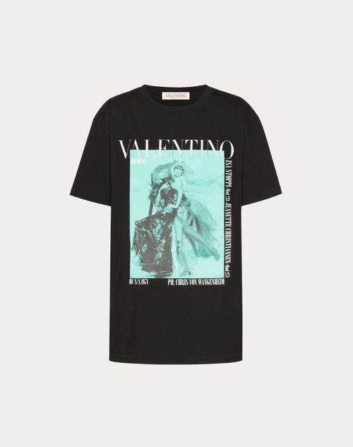 Valentino - Jersey T-shirt With Valentino Archive 1971 Print - Black/green - Woman - Woman Ready To Wear Sale