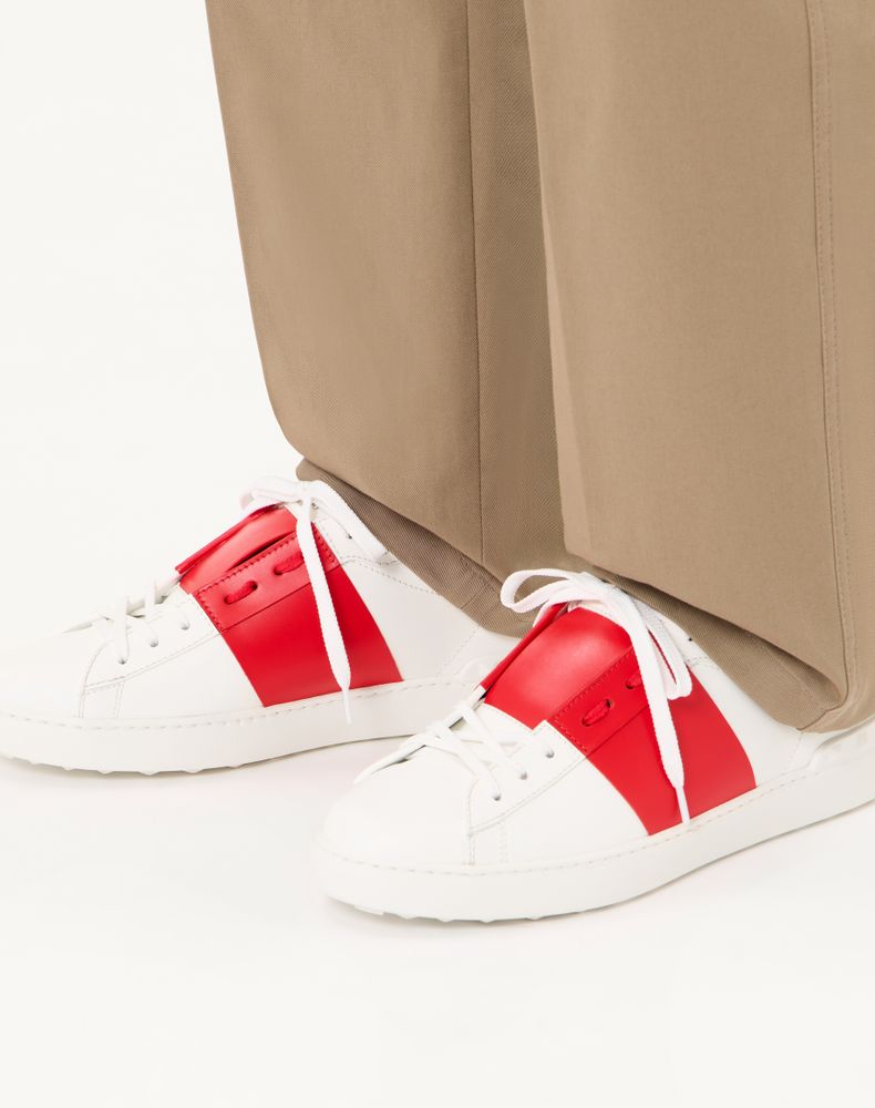 Valentino Garavani Calfskin Open Sneaker Man White/Red 43.5