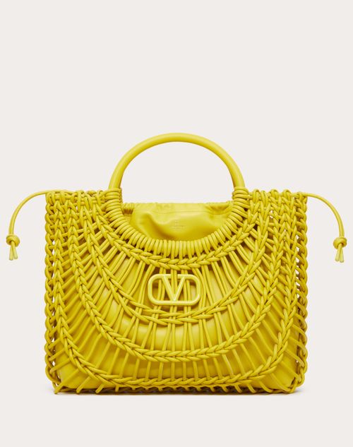 Valentino Garavani - Bolso De Compras Allknots De Cuero Tejido - Cedar Yellow - Mujer - Shelf - W Bags - Allknots