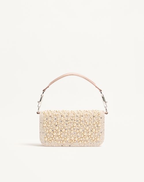 Valentino Garavani - Valentino Garavani Locò Small Shoulder Bag With Pearls, Rhinestones And Jewel Logo - Cream - Woman - Shoulder Bags