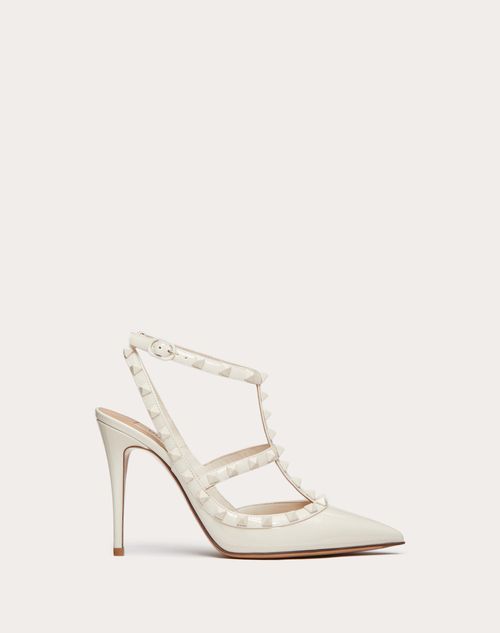 Valentino Garavani - Rockstud Ankle Strap Patent-leather Pump With Tonal Studs 100 Mm - Light Ivory - Woman - Pumps