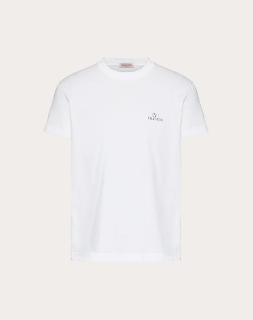 Valentino - Vlogo Valentino Print Cotton T-shirt - White/ Black - Man - T-shirts And Sweatshirts