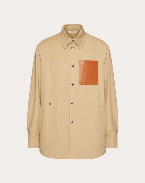 Valentino - Cotton Shirt Jacket With Embossed Vlogo Signature Leather Pocket - Beige - Man - Shirts