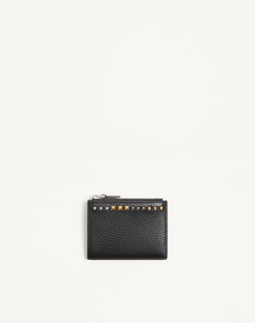 Valentino Garavani - Rockstud Grainy Calfskin Cardholder - Black - Man - Wallets And Small Leather Goods
