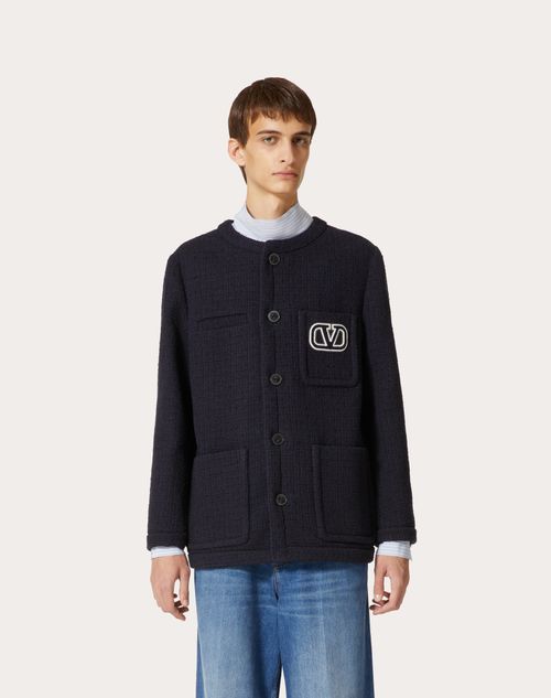 Cotton And Viscose Tweed Shirt Jacket With Vlogo Signature Patch