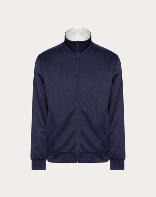 Valentino - Zip-up Sweatshirt With Optical Valentino Jacquard - Navy - Man - Man Ready To Wear Sale