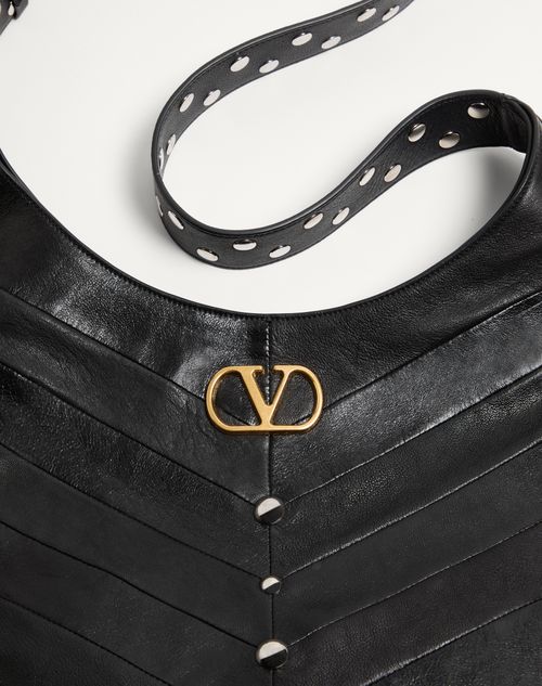 Valentino Garavani - Valentino Garavani Hoboho Hobo Bag In Chevron-patterned Nappa Leather With Studs - Black - Woman - Shoulder Bags