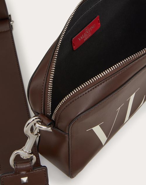 Vltn Leather Crossbody Bag for Man in Black