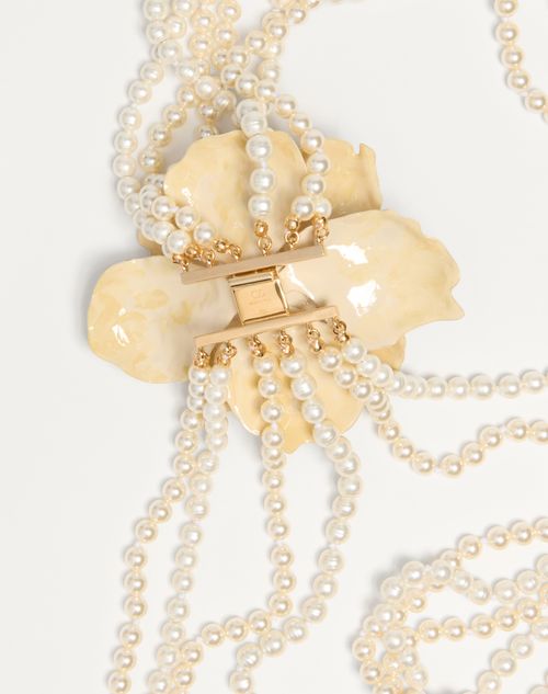 Valentino Garavani - Fleur Lumineuse Necklace In Metal, Enamel, Pearls And Fabric - Gold/cream - Woman - Fashion Jewelry