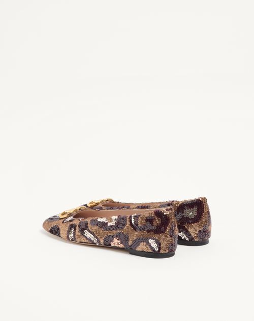 Valentino Garavani - Vlogo Signature Ballerinas With Animalier Embroidery - Brown/multicolor - Woman - Ballerinas