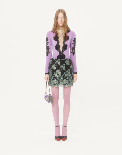 Valentino - Jersey Bodysuit With Lace - Lilac/black - Woman - Lingerie