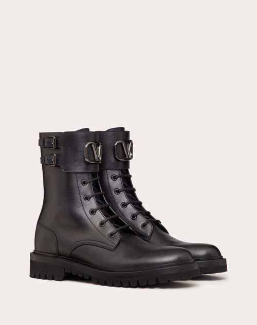 Valentino Garavani - Vlogo Signature Calfskin Combat Boot - Black - Man - Man Shoes Sale