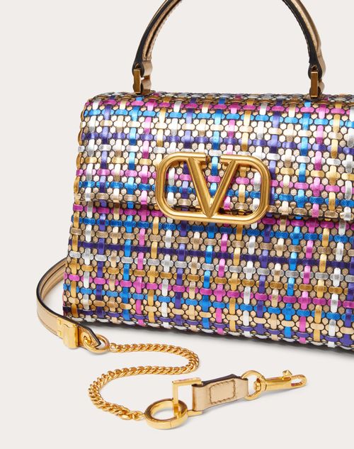 ☆日本未入荷☆ VALENTINO Vスリング メタリック ハンドバッグ Vスリング ウーブンメタリックナッパレザー ミニハンドバッグ