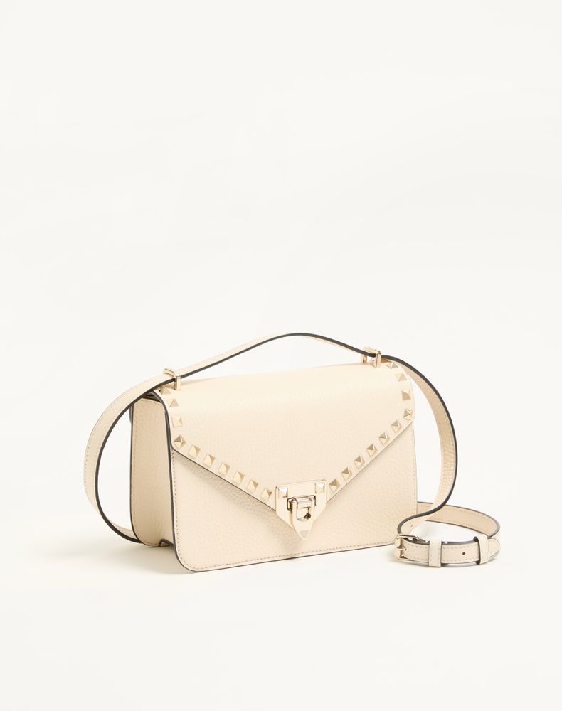 Valentino Garavani Rockstud Small Shoulder Bag In Grainy Calfskin Woman Ivory Uni