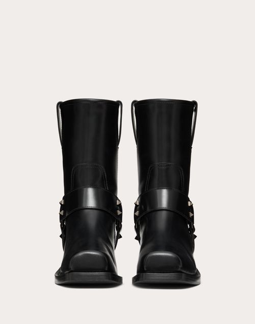 Valentino Garavani - Rockstud Calfskin Biker Ankle Boot 40mm - Black - Woman - Boots