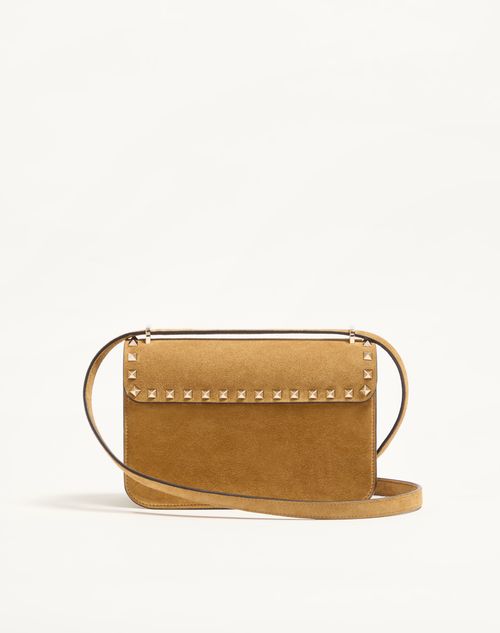 Valentino Garavani - Valentino Garavani Rockstud Small Shoulder Bag In Suede - Havana Beige - Woman - Shoulder Bags