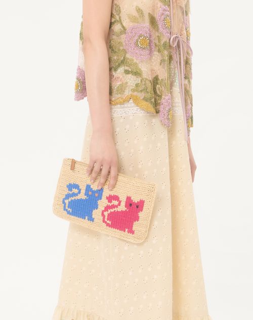 Valentino Garavani - Raffiachat Raffia Clutch With Embroidery - Natural - Woman - Wallets & Cardcases - Accessories