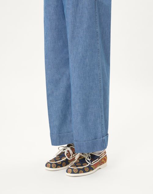 Valentino Garavani - Palm Avenue Boat Shoe In Voyage Imaginaire Denim Fabric And Nappa - Multicolour - Man - Man Shoes Sale