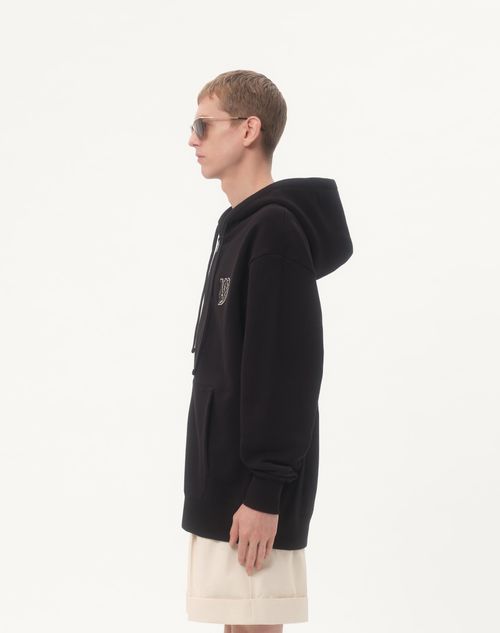 Cotton Hooded Sweatshirt With Vg Patch for Man in Black