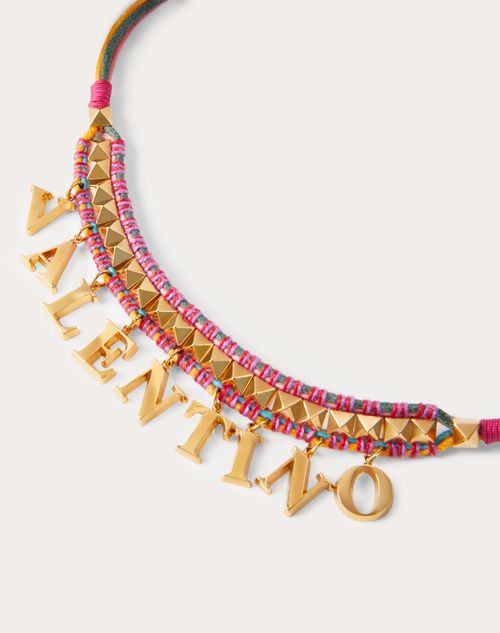 Valentino Garavani - Valentino Color Signs Necklace In Metal And Multicolor Waxed String - Gold/multicolor - Woman - Woman Bags & Accessories Sale