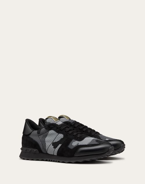 Valentino Garavani - Mesh Fabric Camouflage Rockrunner Sneaker - Black/stone - Man - Sneakers