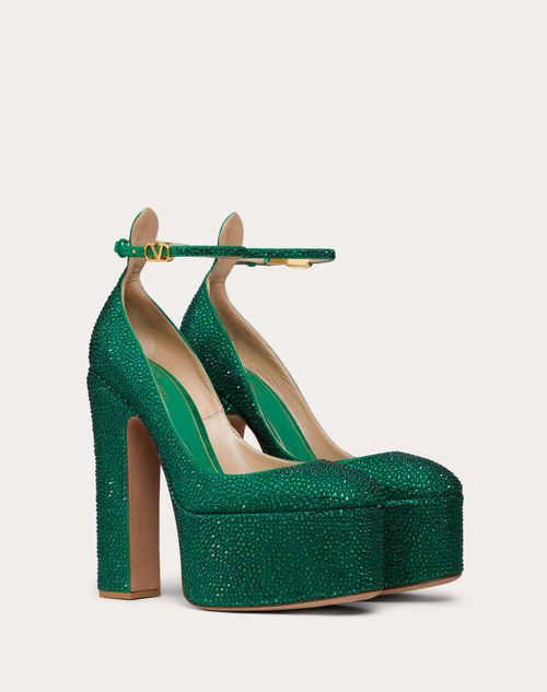 Valentino Garavani - Valentino Garavani Tan-go Pump With Crystals 155mm - Emerald - Woman - Shoes