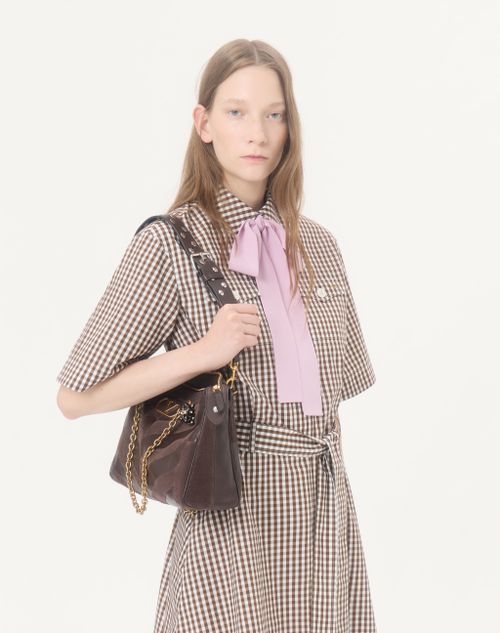 Valentino - Vestido Corto De Algodón Vichy - Chocolate/marfil - Mujer - Vestidos