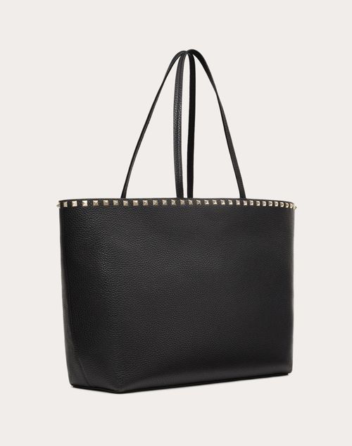 Rockstud Grainy Calfskin Tote Bag for Woman in Black