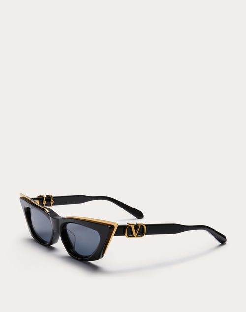 Valentino - V - Goldcut I Sculpted Thickset Acetate Frame With Titanium Insert - Noir / Gris Dégradé - Femme - Lunettes De Soleil