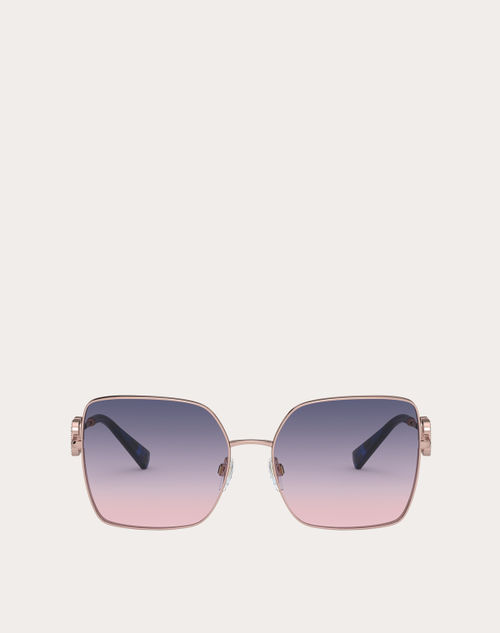 Valentino - Squared Metal Frame With Vlogo Signature Crystals - Rose Gold/gradient Blue/pink - Woman - Eyewear