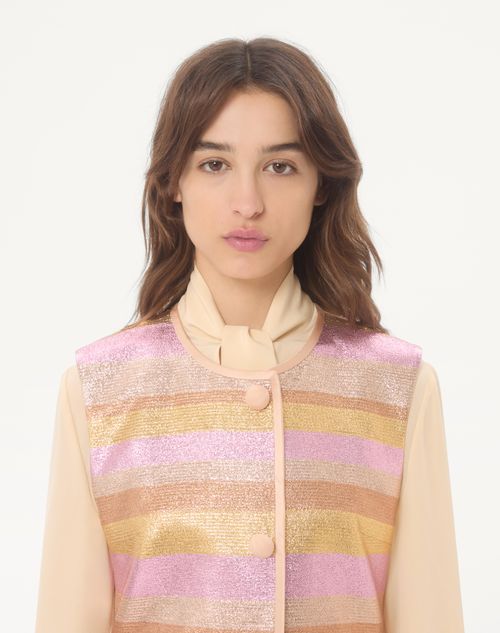 Valentino - Lurex Lumiere Nocturne Barré Vest - Rose Gold - Woman - Coats And Outerwear