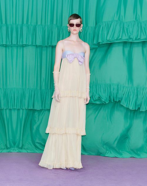 Valentino - Embroidered Long Dress In Creponne Chiffon - Natural - Woman - Gowns