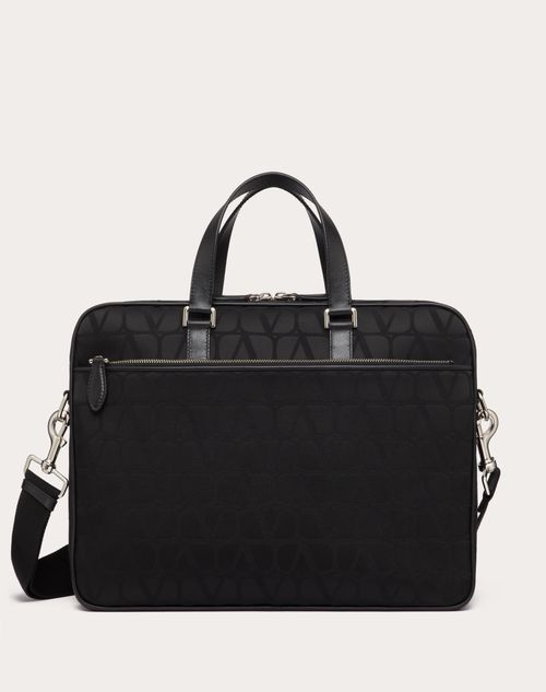 Valentino Garavani - Toile Iconographe Technical Fabric Work Bag With Leather Details - Black - Man - Totes