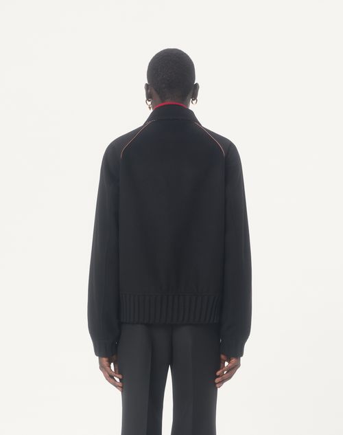 Valentino - Valentino Bomberjacke Aus Wolle Und Kaschmir Mit V-intarsien Und Toute La V Jacquardmuster - Schwarz - Mann - Jacken Und Winterjacken