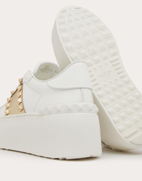 Flatform Rockstud Untitled Sneaker In Calfskin With Metallic Band