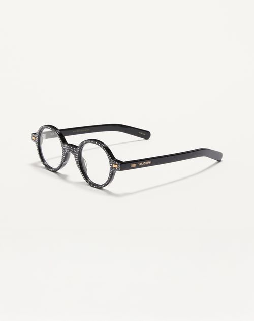 Valentino - Bizarre Circle Glasses With Crystals In Acetate - Black/crystal - Unisex - Eyewear