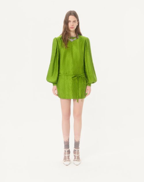 Valentino - Embroidered Silk-linen Plus De Pois Jacquard Top - Avocado - Woman - Shirts And Tops