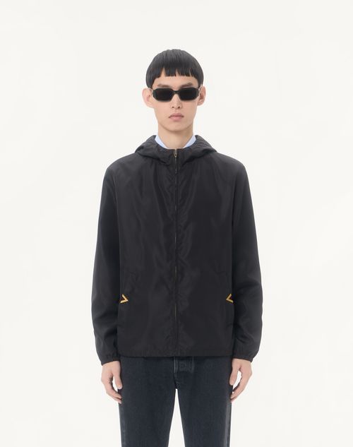 Valentino - ヴァレンティノ Vゴールド ライトウェイトナイロン フード付きウインドブレーカー - ブラック - メンズ - ジャケット＆ダウン