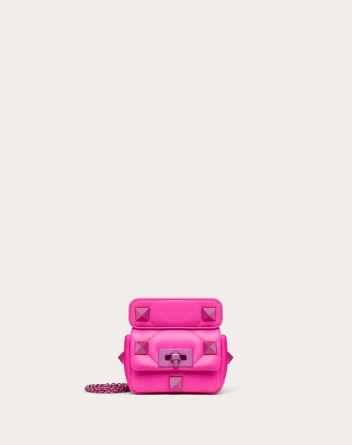 Valentino Garavani - Mini Roman Stud The Shoulder Bag In Nappa Leather With Chain - Pink Pp - Woman - Shoulder Bags